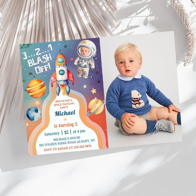 Invitation Astronaut Space Rockship Photo Anniversaire (Créateur téléchargé)
