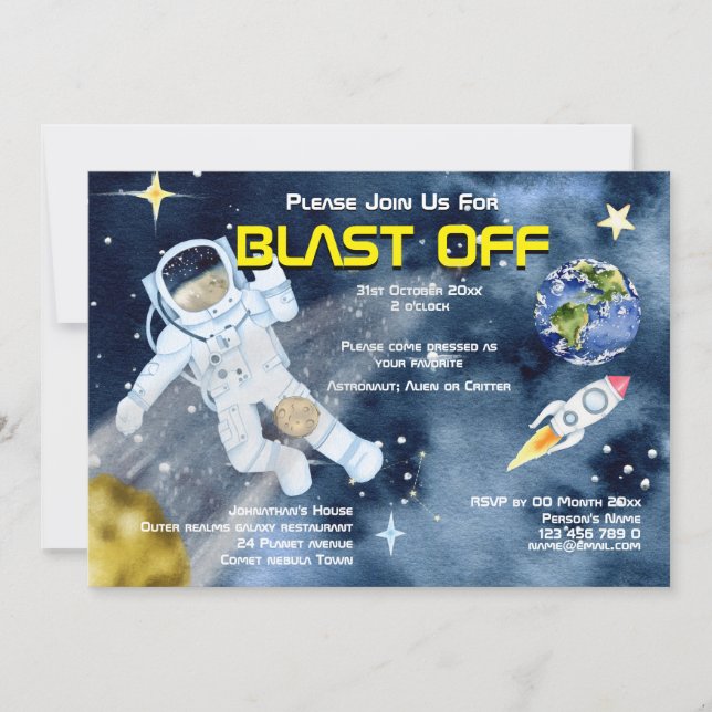 Invitation Astronaut vaisseau spatial UFO planètes enfants ad (Devant)