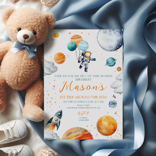 Invitation Astronaute à l'aquarelle 1er Anniversaire