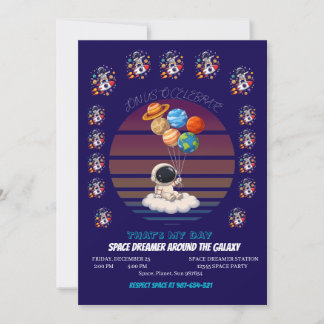Invitation Astronaute avec ballons planétaires