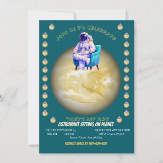 Invitation Astronaute Décontracté Assis sur une Planète