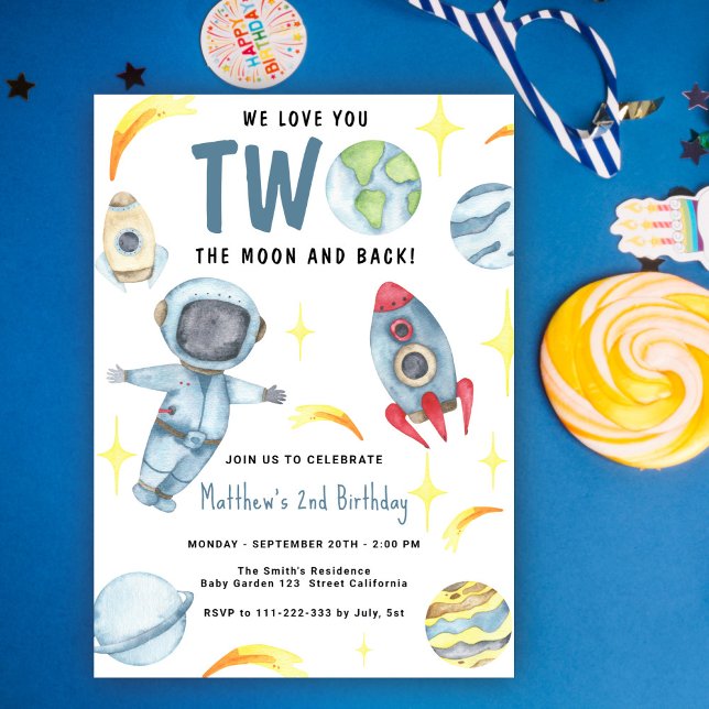 Invitation Astronaute Espace Deux la Lune Anniversaire (Créateur téléchargé)