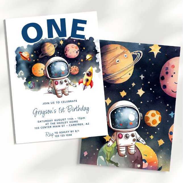 Invitation Astronaute Espace Planètes Garçon 1er Anniversaire (Créateur téléchargé)