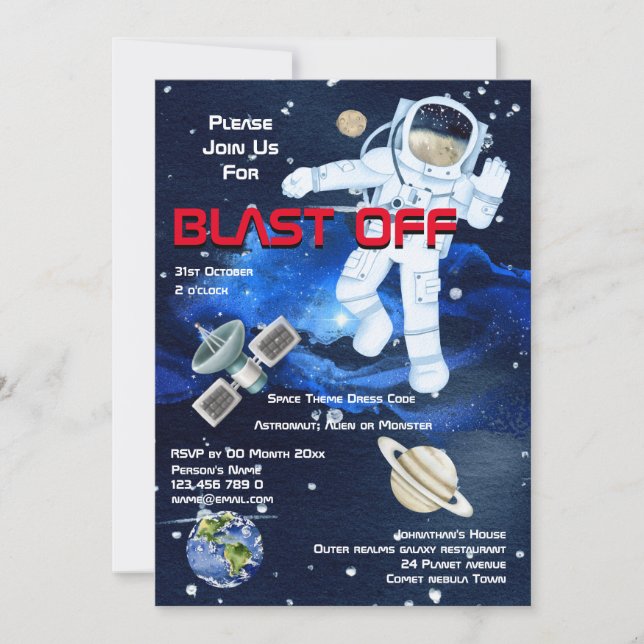 Invitation Astronaute flottant parmi les planètes GARÇONS d'â (Devant)