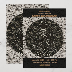 Invitation Astronaute sur la Lune Noir et Gris Space