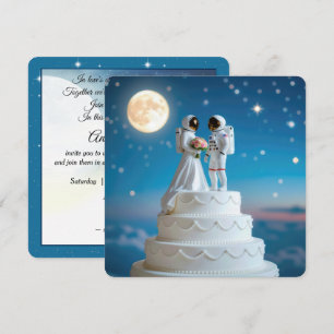 Invitation Astronautes de mariée et de chambre sur un gâteau 