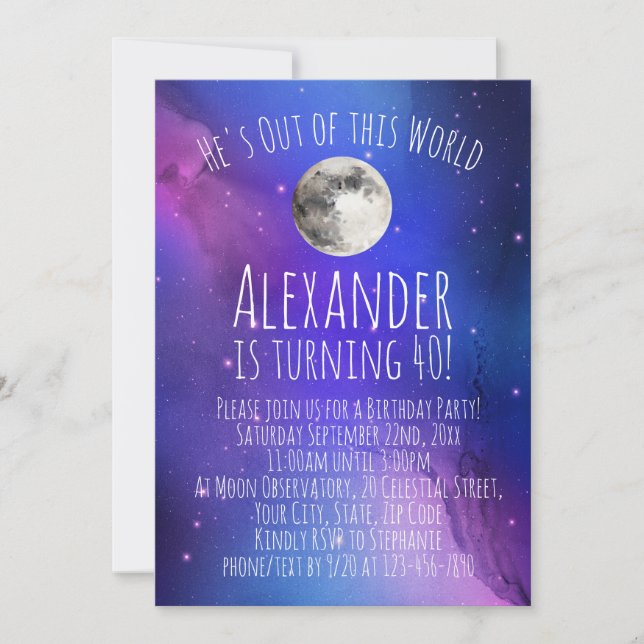 Invitation Astronomie de la Lune céleste 40e fête d'anniversa (Devant)