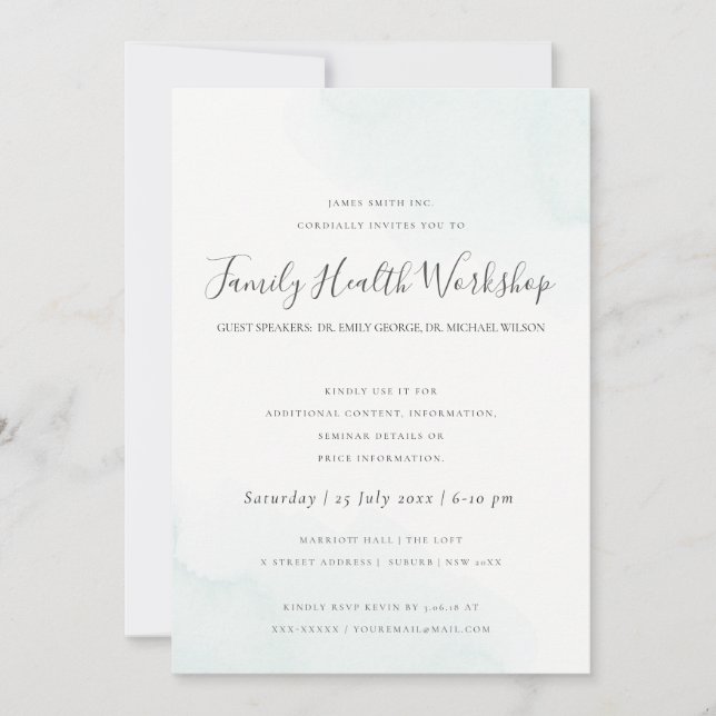 INVITATION ATELIER DE COULEUR À L'AQUARELLE BLEU DE MER (Devant)