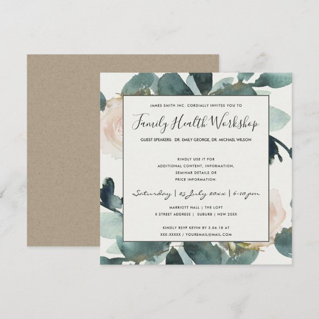 INVITATION ATELIER DE FEUILLAGE DE ROSE AU TEINT D'EUCALYPTUS (Devant / Derrière)