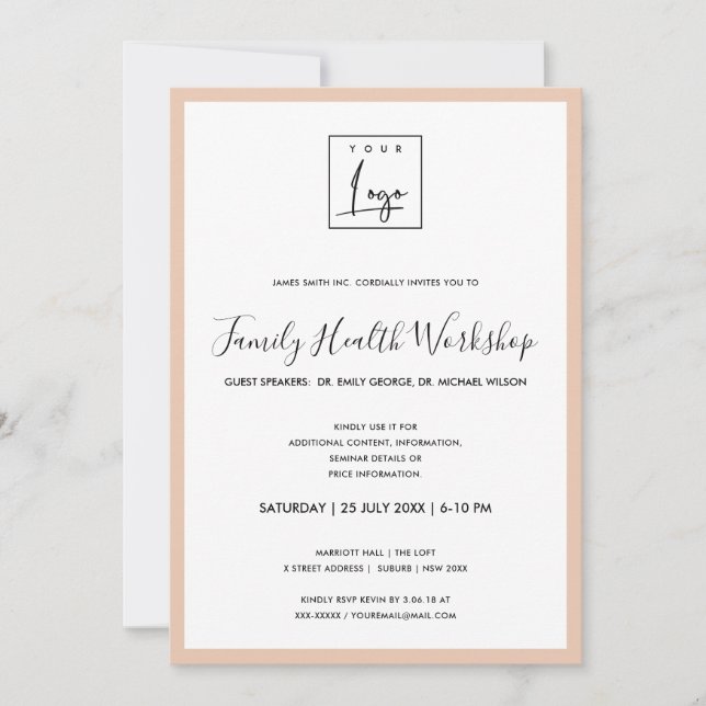 INVITATION ATELIER DE LOGO SIMPLE ROSE PÊCHE ROSE GALA (Devant)
