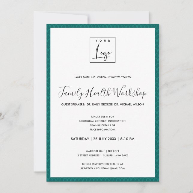 INVITATION ATELIER D'ÉVÉNEMENT FUN BLEU VERT LOGO (Devant)