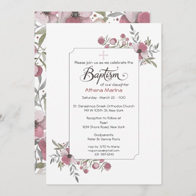 Invitation Athena Baptism. (Devant / Derrière)