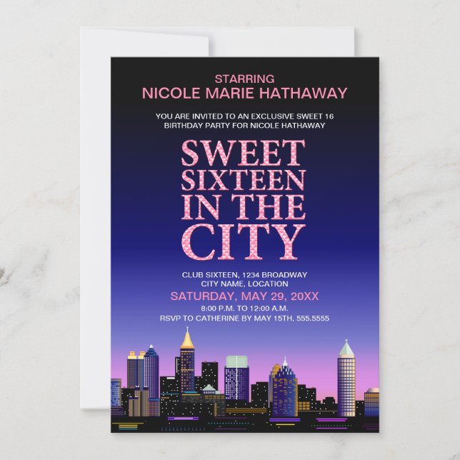 Invitation Atlanta Skyline Sweet sixteen (Devant)