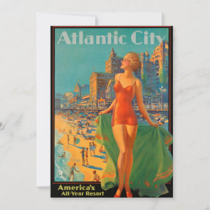 Invitation Atlantic City Beach Beauté Vintage Art