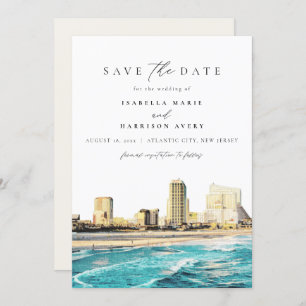 Invitation ATLANTIC CITY Watercolor New Jersey City Skyline