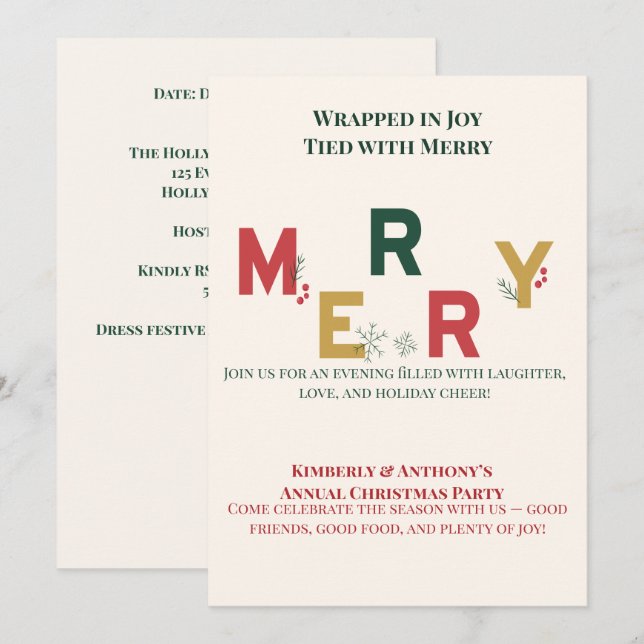 Invitation Attaché à la fête de Noël joyeuse (Devant / Derrière)