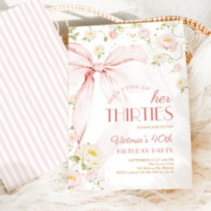 Invitation Attacher les années trente Ruban rose floral 40e a