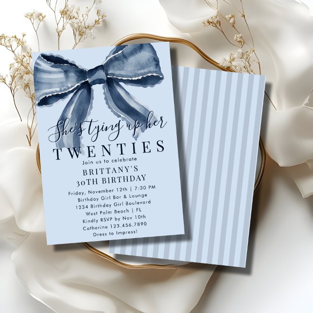 Invitation Attacher mes 20 ans Ruban bleu coquette 30e annive (Créateur téléchargé)