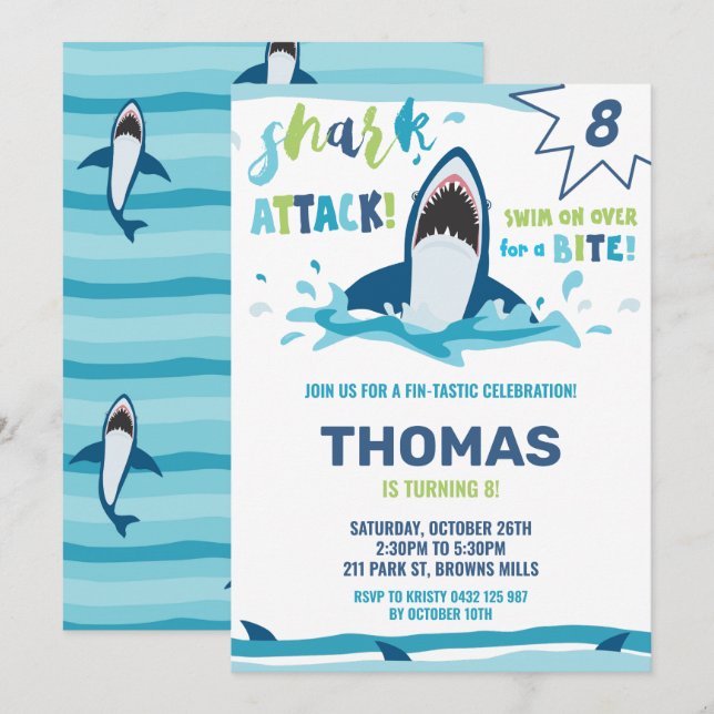 Invitation Attaque de requin Anniversaire de la fête de requi (Devant / Derrière)