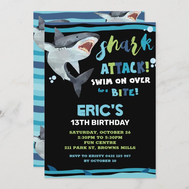 Invitation Attaque de requin Anniversaire de la fête de requi (Devant / Derrière)