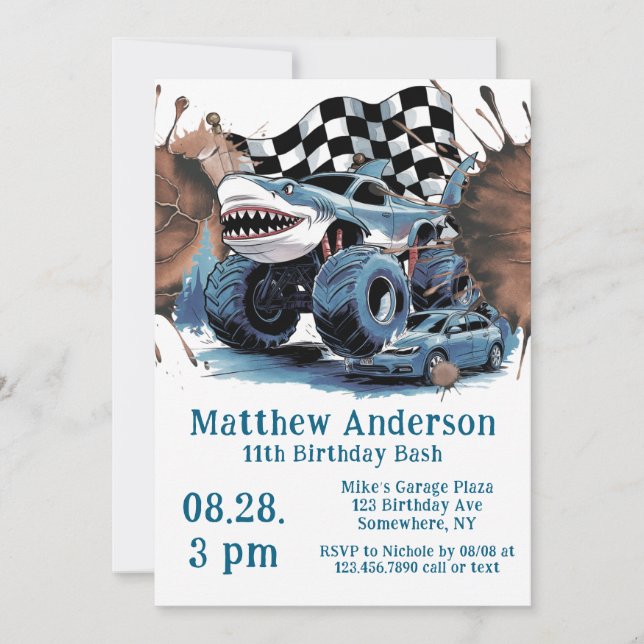 Invitation Attaque de requin Camion Monster Anniversaire Bash (Devant)