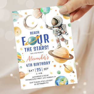 Invitation Atteindre quatre étoiles garçon espace 4e annivers