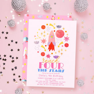Invitation Atteindre QUATRE Étoiles Rose Space Girl Anniversa