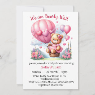 Invitation attendre bearly teddy ours ballon bébé fille douch