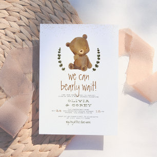 Invitation Attendre   Ours mou et Baby shower d'Eucalyptus