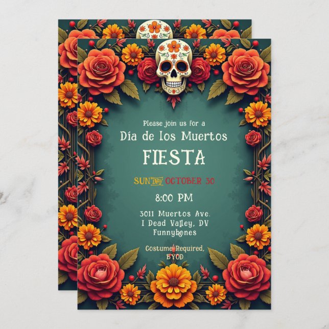 Invitation 💀 Attentes 🎉 Graves, Día de los Muertos (Devant / Derrière)
