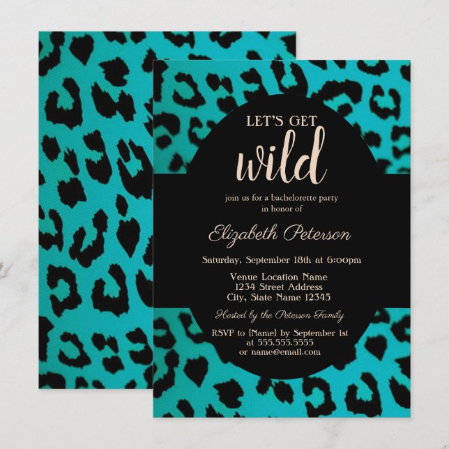 Invitation Attirons Wild Chic Empreinte de léopard Blue (Devant / Derrière)