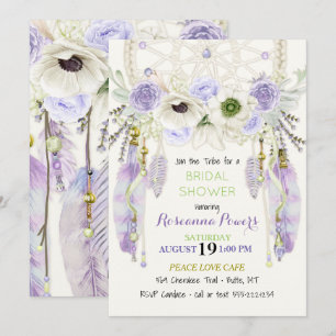 Invitation Attrape-rêve Boho Plumes Lavande Vert