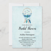 Attrape-rêves bleu avec fleurs et plumes de mariag