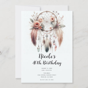 Invitation Attrape-rêves Bohème Fleur Cristal Plume Cadeau An