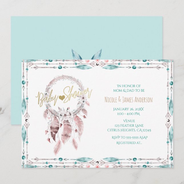 Invitation Attrape-rêves Bohème Plume Salle de Bain Bébé (Devant / Derrière)