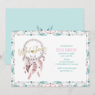 Invitation Attrape-rêves Bohème Plume Téale pour Enterrement 