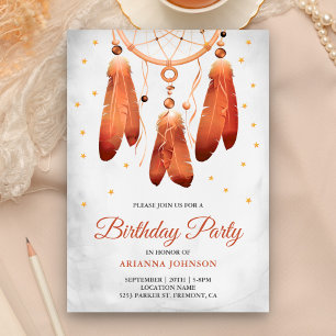 Invitation Attrape-rêves de fête d'anniversaire rustique boho