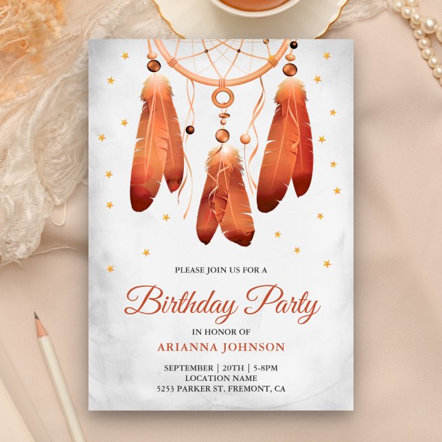 Invitation Attrape-rêves de fête d'anniversaire rustique boho (Créateur téléchargé)