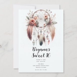 Invitation Attrape-rêves Floral Cristal Plume Bohème Douce 16