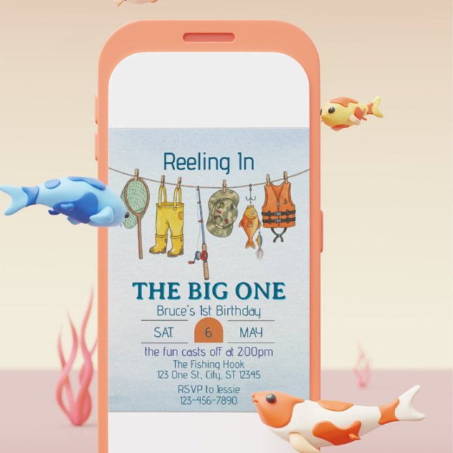 Invitation Attraper Le Gros, Ligne De Pêche 1er Anniversaire (Créateur téléchargé)