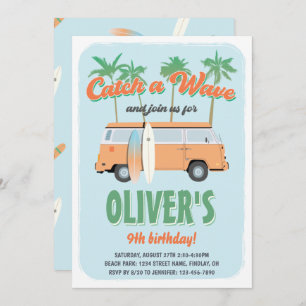 Invitation Attraper un Surf d'onde à la fête d'anniversaire,