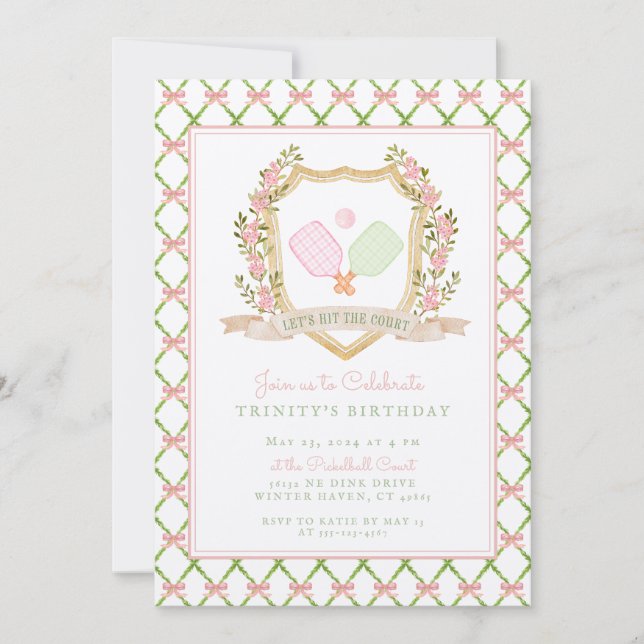 Invitation Attrapons la Cour | Boule de chiche rose Preppy (Devant)