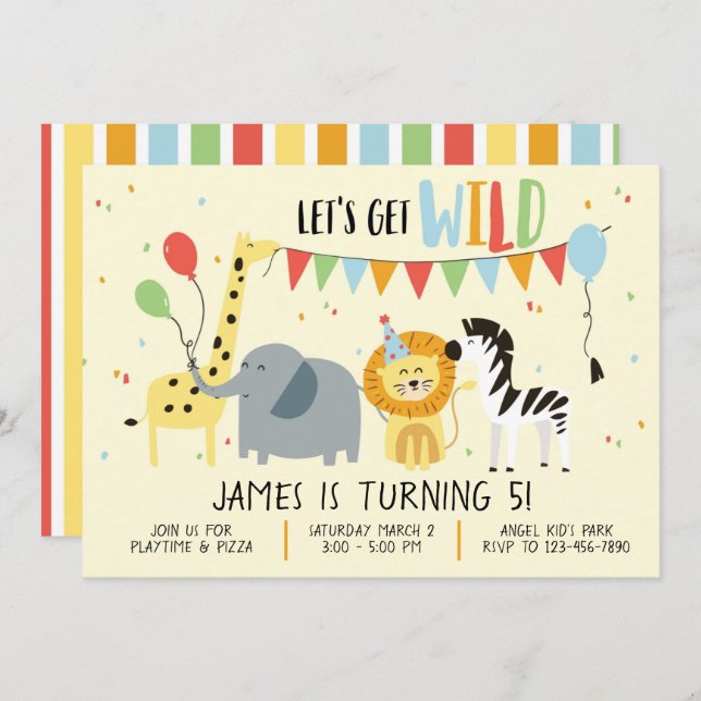 Invitation Attrapons les animaux sauvages Anniversaire de enf (Devant / Derrière)