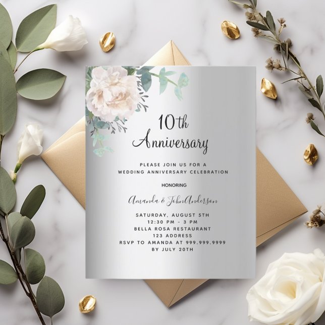 Invitation au 10e anniversaire de mariage de fleur (Créateur téléchargé)