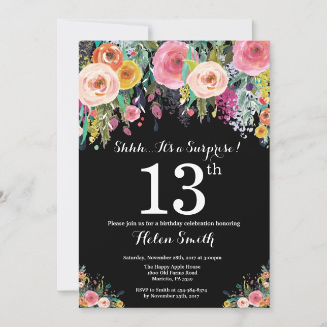 Invitation au 13e anniversaire de Floral Surprise (Devant)