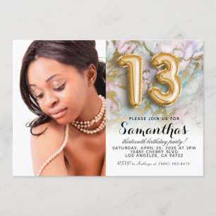 Invitation au 13e anniversaire Marble Gold Portrai