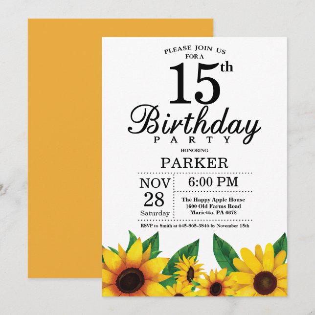 Invitation au 15e anniversaire du tournesol (Devant / Derrière)