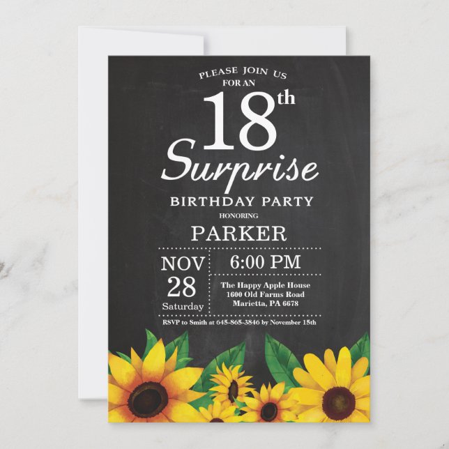 Invitation au 18e anniversaire de Sunflower Surpri (Devant)