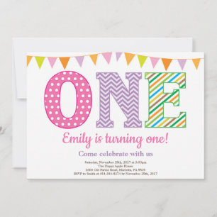 Invitation au 1er anniversaire. Fille Premier Anni
