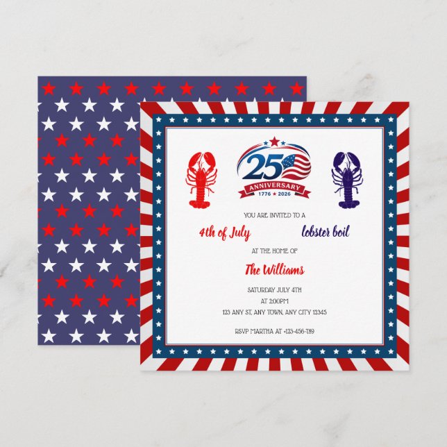 Invitation au 250e anniversaire des États-Unis et  (Devant / Derrière)